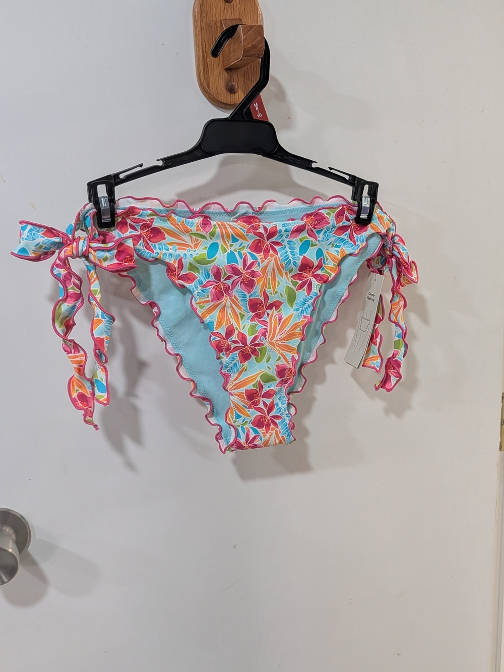 No Boundaries Aqua Floral Side-Tie Bikini Bottoms with Pink Trim